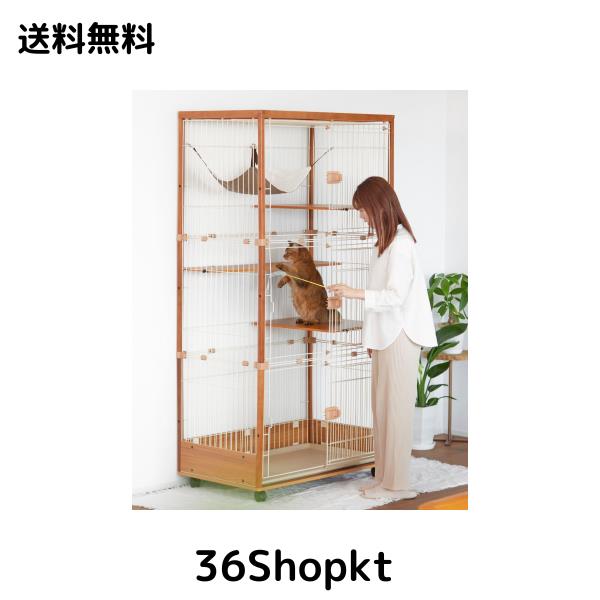 猫 ケージ 3段 キャットケージ ieneko 猫用 幅96×奥行48×高さ185 子猫 キャスター付き 無垢材 ワイド 設計 ストレスフリー 猫砂 飛散防