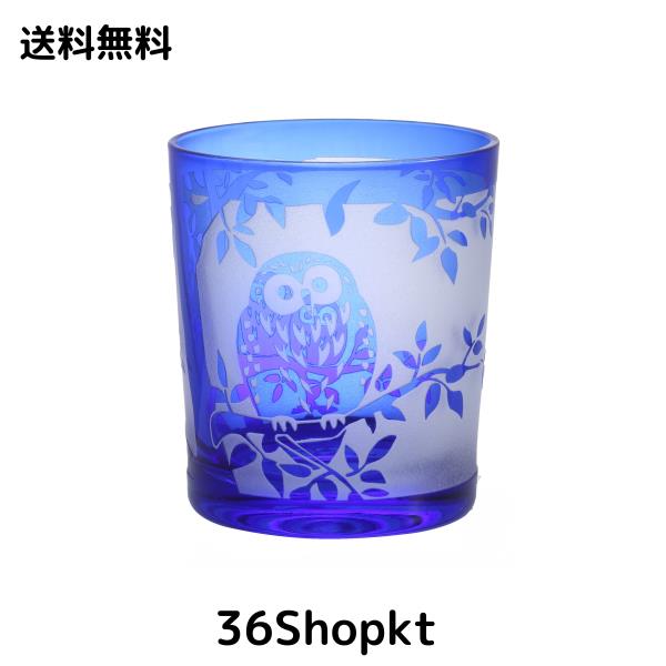 [F-35385] 切子 梟 ふくろう グラス オールド グラス コップ 伝統工芸 食洗器対応 (コバルトブルー)の通販は