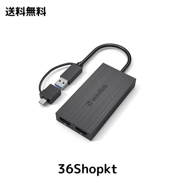 WAVLINK USB 3.0A/type-C-デュアル HDMI アダプター 2K出力 ミニドッキングステーション/最 大4K（3840x2160 @ 30Hzディスプレイ出力/1ｘ