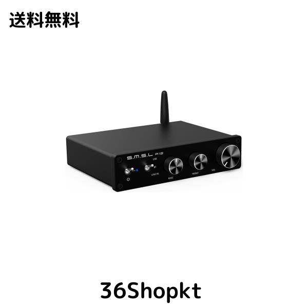 S.M.S.L A12 オーディオアンプ、HiFi 2チャンネル 低音とトレブルコントロール付き、Bluetooth 5.0ステレオクラスDパワーアンプ、Infineo