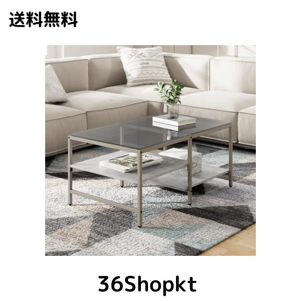 HOMOOI ローテーブル センターテーブル ガラステーブル 二段収納 強化