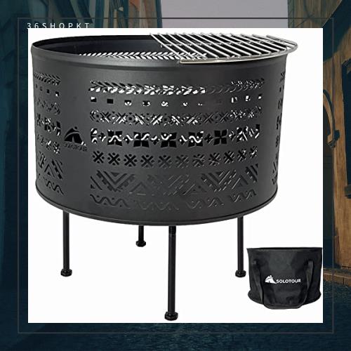Solotour（ ソロツアー） 焚き火台 直径35cm チワン柄 五徳付き 大型 キャンプ 分離式 収納バッグ付き 3.4kg