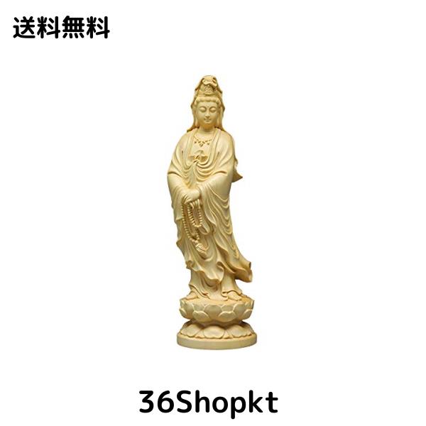 観音木彫 風水 仏像 ツゲの木彫り 観音 木製彫刻 高さ12cmの通販はau