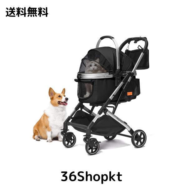 Angelpet ペットカート 分離型 猫 犬用 バギー いぬ用 4輪 前輪360°回転 前後輪ブレーキ付き 組み立て簡単 コンパクト 軽量 折りたたみ