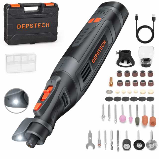 DEPSTECH ミニルーター 8Vリューター 2500mAh充電式 コードレス 30000RPM高速回転 5段変速 46種類アクセサリー LEDライト搭載 電動ハンドの通販は