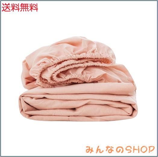 ボックスシーツ クイーン オーガニックコットン マチ30？ 洗いざらしの綿100% ベッドシーツ BOXシーツ 防ダニ サーモンピンク