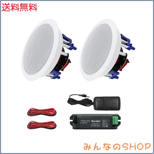 Herdio 300W Bluetooth 天井埋め込み型スピーカー 2ウェイ/ラウンド型/1本 ホワイト 18.5cm 8Ω 天井スピーカー