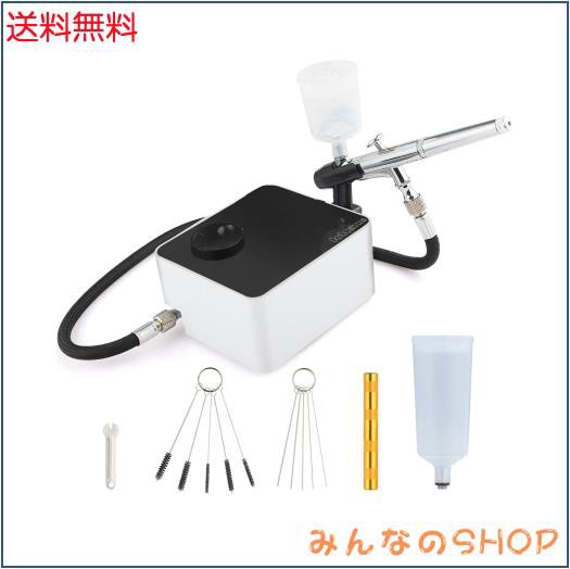 【最新オートスイッチ版】Fotomus エアブラシ ミニコンプレッサー セット 自動停止搭載 自動電源ON/OFF 無段階圧力制御 2サイズカップ付