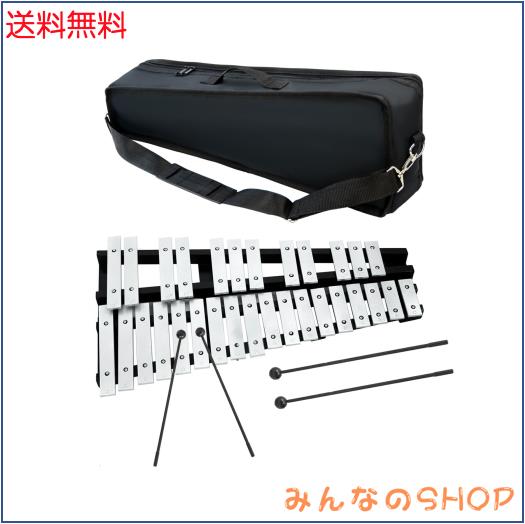 BQKOZFIN 卓上 鉄琴 30音 折り畳み グロッケン マレット4本 スタンド 収納バッグ付き 演奏 音楽会 発表会 学芸会 (シルバー)