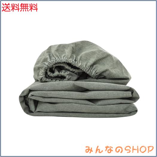 ボックスシーツ キング 180x200x30cm オーガニックコットン 洗いざらしの綿100% ベッドシーツ BOXシーツ 防ダニ グリーン