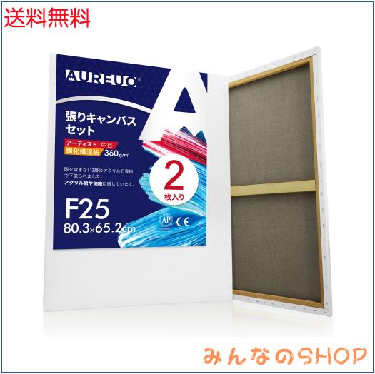 AUREUO 張りキャンバス セット F25 (80.3cmX65.2cm) 中目 綿化繊混紡 2枚 初心者 絵画用具 芸術絵創作 現代油絵 美術装飾 水彩画・油絵画の通販は