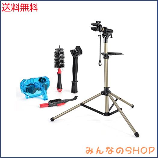 CXWXC 自転車 メンテナンススタンド クリーナーセット 三脚 角度・高さ調整 耐荷重30kg ワークスタンド アルミ製 折りたたみ ロードバイ
