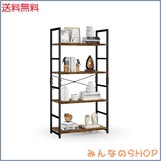 APPOLYN オープンシェルフラック 4段本棚 フリーラック棚、多機能収納ラック、幅60×深さ30×高120cm、木製ラック。寢室、リビングルーム