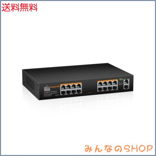 keepLiNK スイッチングハブ 16ポートGiga PoE (240W、 Giga PoE+ x16、Giga Uplink x2、1.25G SFP x1) 金属筺体 静音ファンレス 設定不要