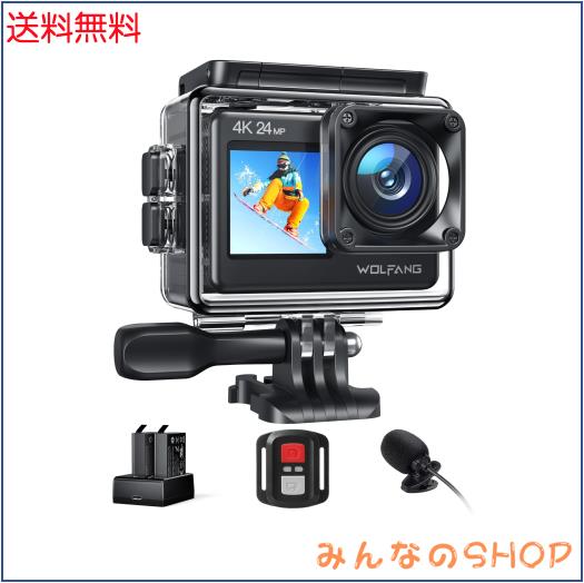 WOLFANG GA200 アクションカメラ 【マイク付き】4K 24MP 防水40M デュアルスクリーンカメラ EIS手振れ補正 WiFi調整可能な広角 Vlogカメ