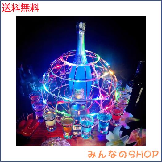 WANCHIY テキーラ観覧車 地球儀型 12穴 回転式LED酒ボルトの表示棚 酒棚 ワインラック グラスホルダー 酒グラススタンド 充電式 自動カラ