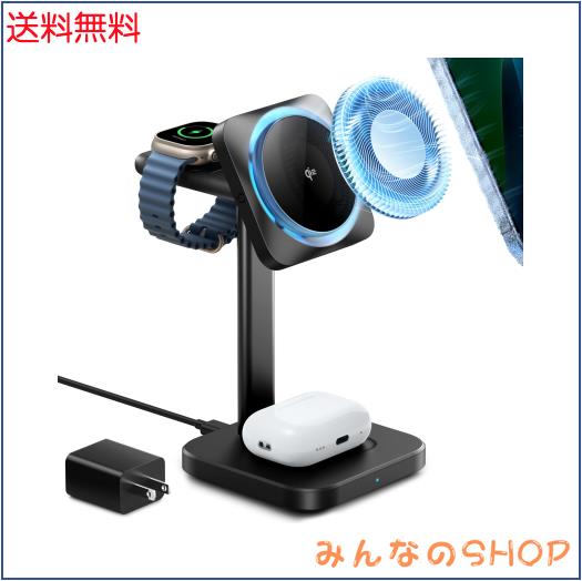ESR Qi2 3 in 1 ワイヤレス充電器（CryoBoost搭載) Apple認定Watch充電器＆15W Qi2 Magsafe充電器（iPhone用）スマホ冷却ワイヤレス充電器