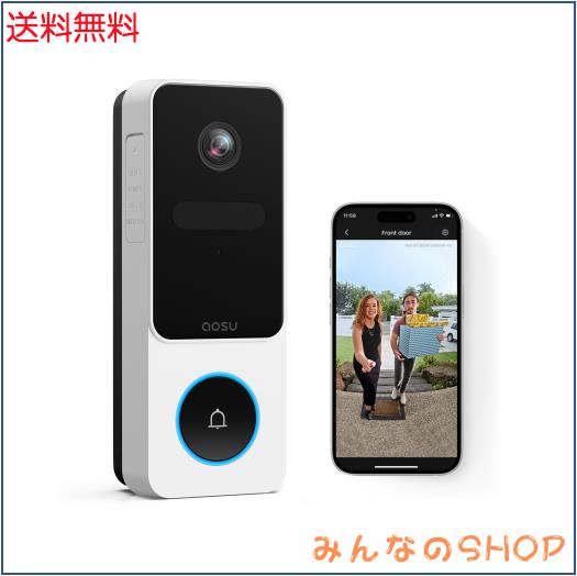 aosu インターホン ワイヤレス 全身が見える パッケージ自動検出 充電式 工事不要 wifi式 2K画素 16:9頭からつま先まで表示 家族共有 動