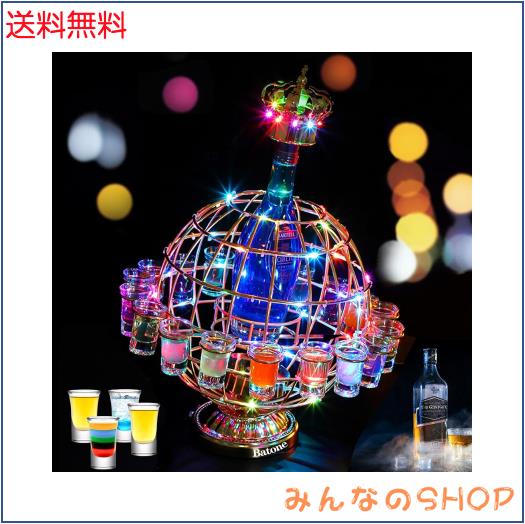 Batoneテキーラ地球儀 回転可能 LED酒ボトルの表示棚12カップ LED テキーラ 地球ショットグラス カクテルグラスホルダー 酒棚 ラック酒器