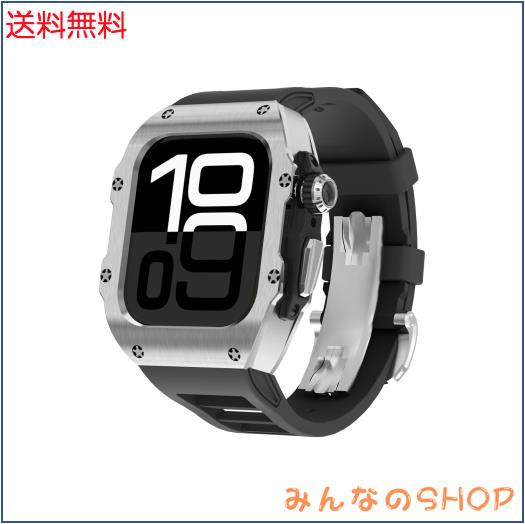 高級Apple Watch 46mm 316Lステンレススチールケースバンド付き、高級iWatch 11/10 46MMメタルカバー + フッ素ゴム(FKM) ストラップ、メ