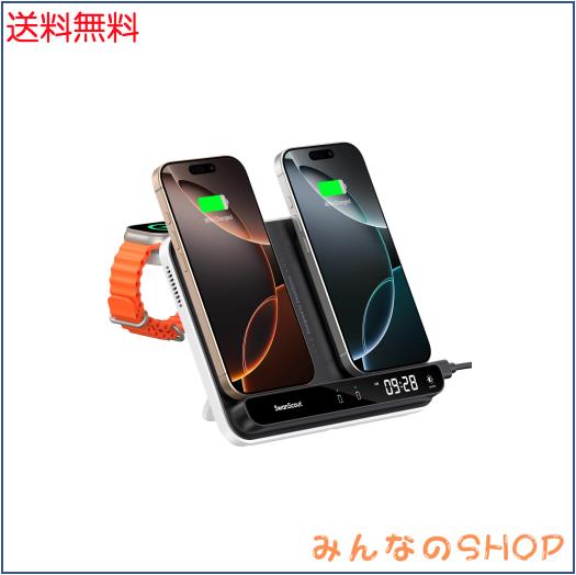 ワイヤレス充電器 2台、iphone 充電スタンド 2台同時、折りたたみ式 充電ステーション、置くだけ充電、iPhone 16/15/14/13/12/11/8/Xシリ