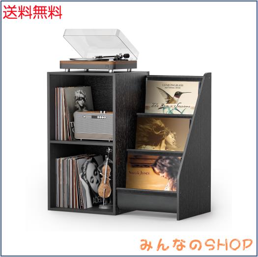 レコードラック、レコード棚、木製レコード収納ラック、レコードキャビネット、3段レコードプレーヤースタンド、200枚のレコードを収納で