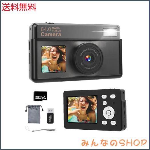 デジカメ【4K動画撮影 6400万画素 デュアルスクリーン】デジタルカメラ 32GB Micro SDカード付き AFオートフォーカス コンパクトカメラ 2