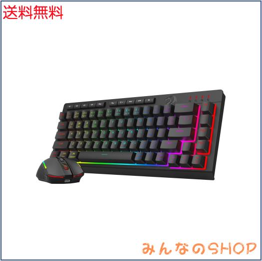 Redragon ワイヤレス ゲーミング キーボード＆マウスセット 60% テンキーレス【BT/2.4G/USB有線】英語配列 静音メンブレン 12800DPI 光学