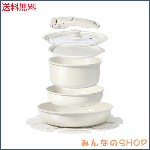 GiPP フライパン セット 8点 鍋セット 食洗機対応 セラミックコーティング フッ素不使用 体に害のない IH・ガス火対応 取っ手が取れる く