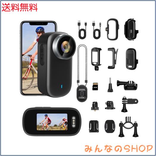 CLYZSTU 4Kアクションカメラ ウェアラブルカメラ 64GBカード付属 123度広角小型Vlogビデオカメラ ボディカメラ WiFi スマホ連携 バッテリ