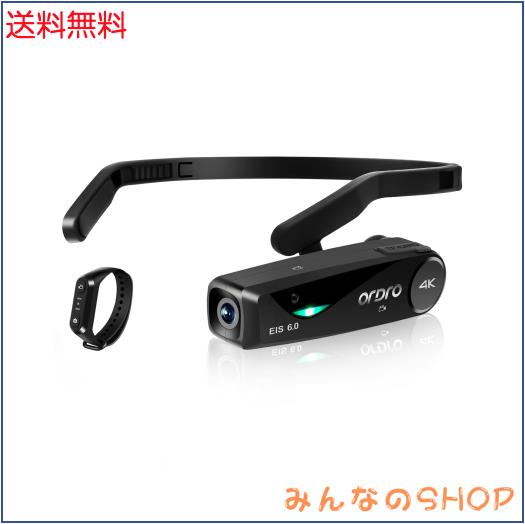 Ordro EP6 PLUS 4K Vlog カメラ ウェアラブル式 ビデオカメラ 1080P 60FPS FPV設計 WI-FIアプリ制御 付随 W1リモコン