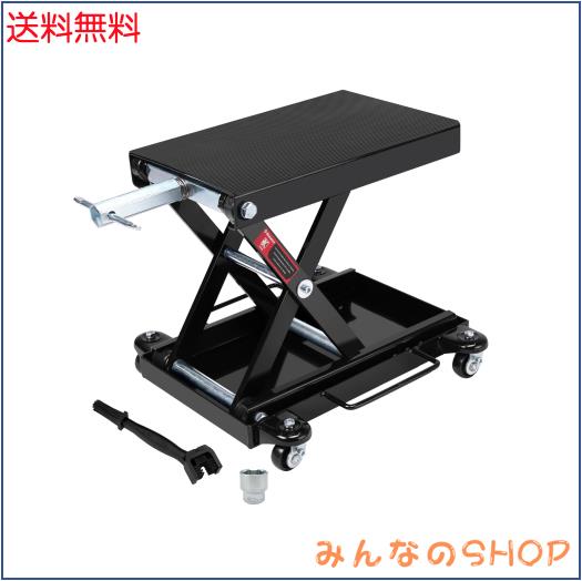 Donext バイクジャッキ バイクリフト リフトドーリー 耐荷重500kg ソケット付 ゴムマット付 キャスター付 3面チェーンブラシ付き ブラッ
