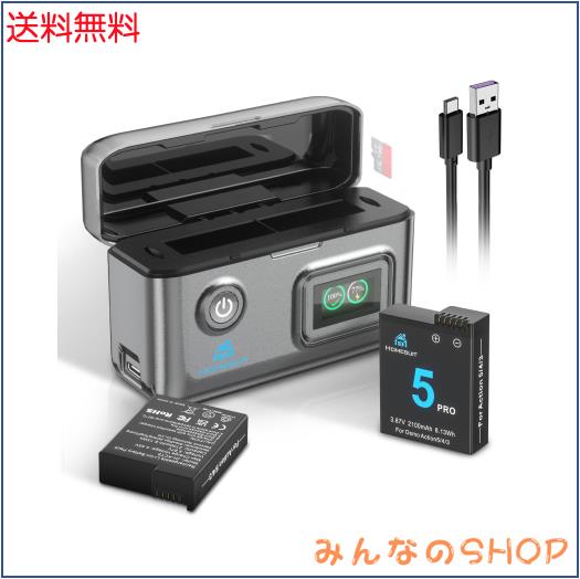 Homesuit DJI Osmo Action 6 5 Pro 4 3 バッテリー 2*2100mAh ＆ LED 急速充電器セット 2台同時充電/LED数字表示/PD15W 高速充電/USB-C 充
