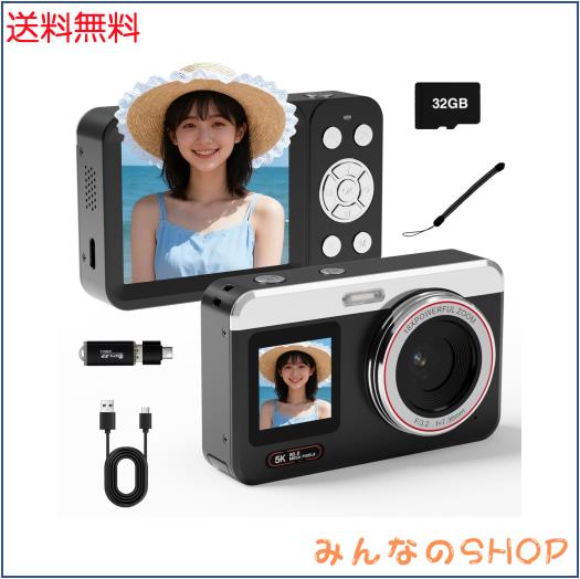 Fesaymi 5K デジカメ スマホに送れる デジタルカメラ 8000万画素 デュアルスクリーン 32GB U3 高速 micro SD カードをプレゼントします 1