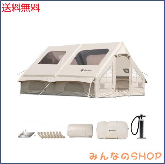 ShinHye エアーテント インフレータブルテント 12？ 4〜8人用 ロッジ型 420Dオックスフォード 大きな透明天窓 メッシュ窓 煙突穴付き フ