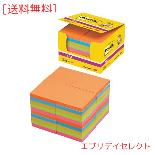 ポストイット 付箋 強粘着 ノート ネオンカラー 75×75mm 90枚×40冊 6544SS-NE