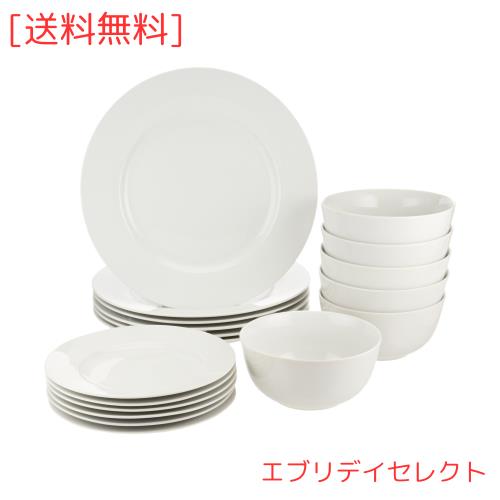 ホワイト食器セット（皿・ボウル） Amazonベーシック 食器セット キッチン用(皿＆ボウル 6人分)ホワイト