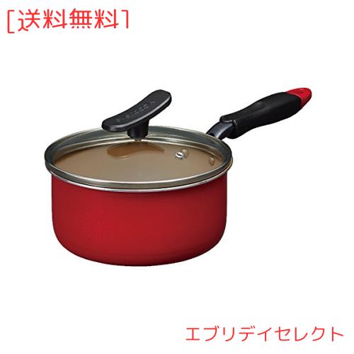 エバークック 片手鍋 18cm IH対応 レッド ガラス蓋付き ドウシシャの通販は