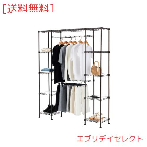 Amazonベーシック ハンガー ラック ワードローブ 収納 延長可能 押入れ 棚付き 2段 頑丈 幅144.8-203.2x奥行35.6x高さ182.9cm ブロンズ