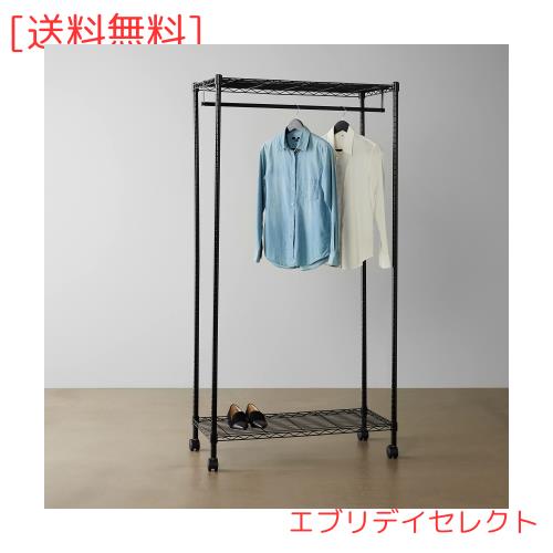 Amazonベーシック ハンガー ラック 1段 洋服ラック 耐荷重80kg 頑丈 キャスター付き 棚付き , 幅91.4 x 奥行35.6 x 高さ182.9 cm, ブラッ