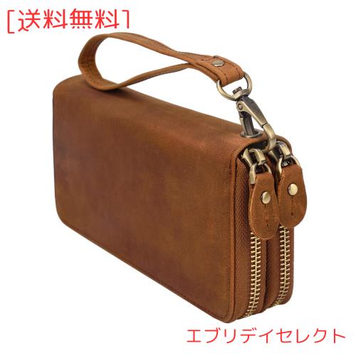[Luufan] 本革 長財布 メンズ 大容量 カード収納豊富 チェーン付き 携帯2台収納 レトロ ラウンドファスナー 財布 カード24枚収納 小銭入