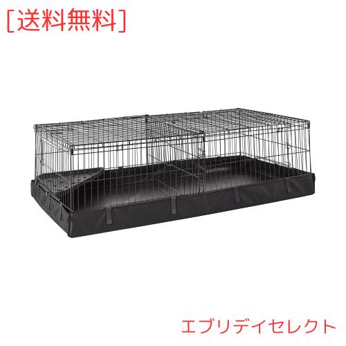 Amazonベーシック 漏れ防止 ペットケージ 小動物 モルモット用 キャンバス底 仕切り付き 約122×36×61cm ブラック