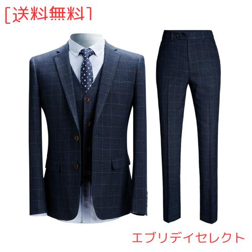 [YFFUSHI] スーツ メンズ 3点セット ジャケット スラックス ベストチェック ビジネス カラバリ豊富