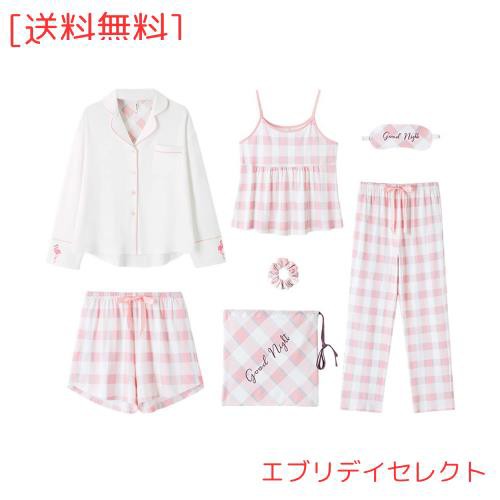 [Rose Halcyon] パジャマ レディース ルームウェア 寝巻き ルームワンピース 部屋着 綿 7点セット 可愛い 長袖 パンツ ズボン キャミソーの通販は