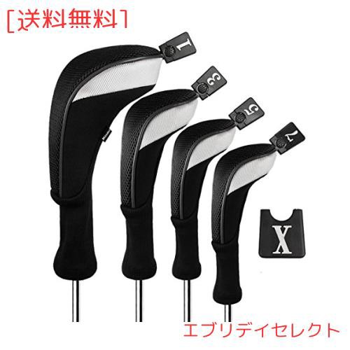 Andux ゴルフクラブヘッドカバー ゴルフ ウッドドライバー ヘッドカバー 4個セット 460cc対応 MT/MG30 (ブラック)の通販は 5,553円