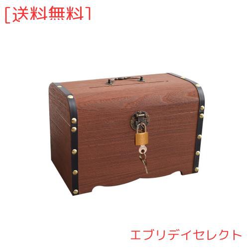 鍵付き宝箱 木製 貯金箱 宝箱 収納箱 玩具 おもちゃ ATM 雑貨 (L 鍵付き宝箱 木製 貯金箱 宝箱 収納箱 玩具 おもちゃ ATM 雑貨 (L
