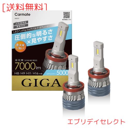 カーメイト(CARMATE) GIGA 車用 LEDヘッドライト S7シリーズ 5000K 車検対応 自然な白色光 H8 H9 H11 H16 BW557