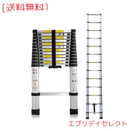 DayPlus 伸縮はしご 最長3.8 m (12.5 ft) 折り畳み伸縮梯子 多機能アルミはしご 持ち運びに便利 軽量 耐荷重150 kg 室内室外両用 自動ロ