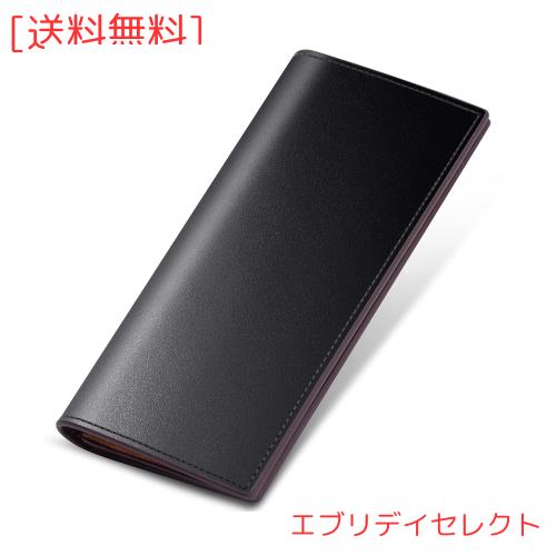 財布 メンズ 長財布 本革 栃木レザー 男性 さいふ 折りたたみ YKKファスナー 小銭入れ 大容量 薄型 二つ折り サイフ (ブラック)