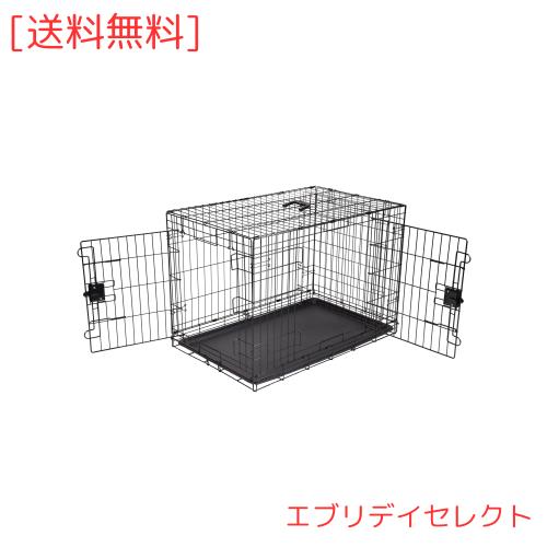 Amazonベーシック 犬 ペットケージ 中型犬 折り畳み式 トレー付きダブルドア 91 cm x 58 cm x 64 cm ブラック